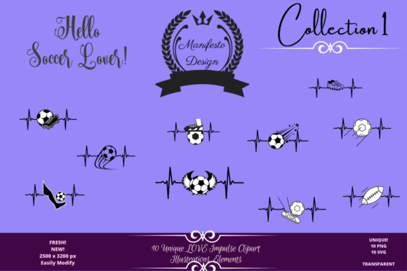 10 Beautiful SOCCER Elements, Clipart for Graphics & Crafts